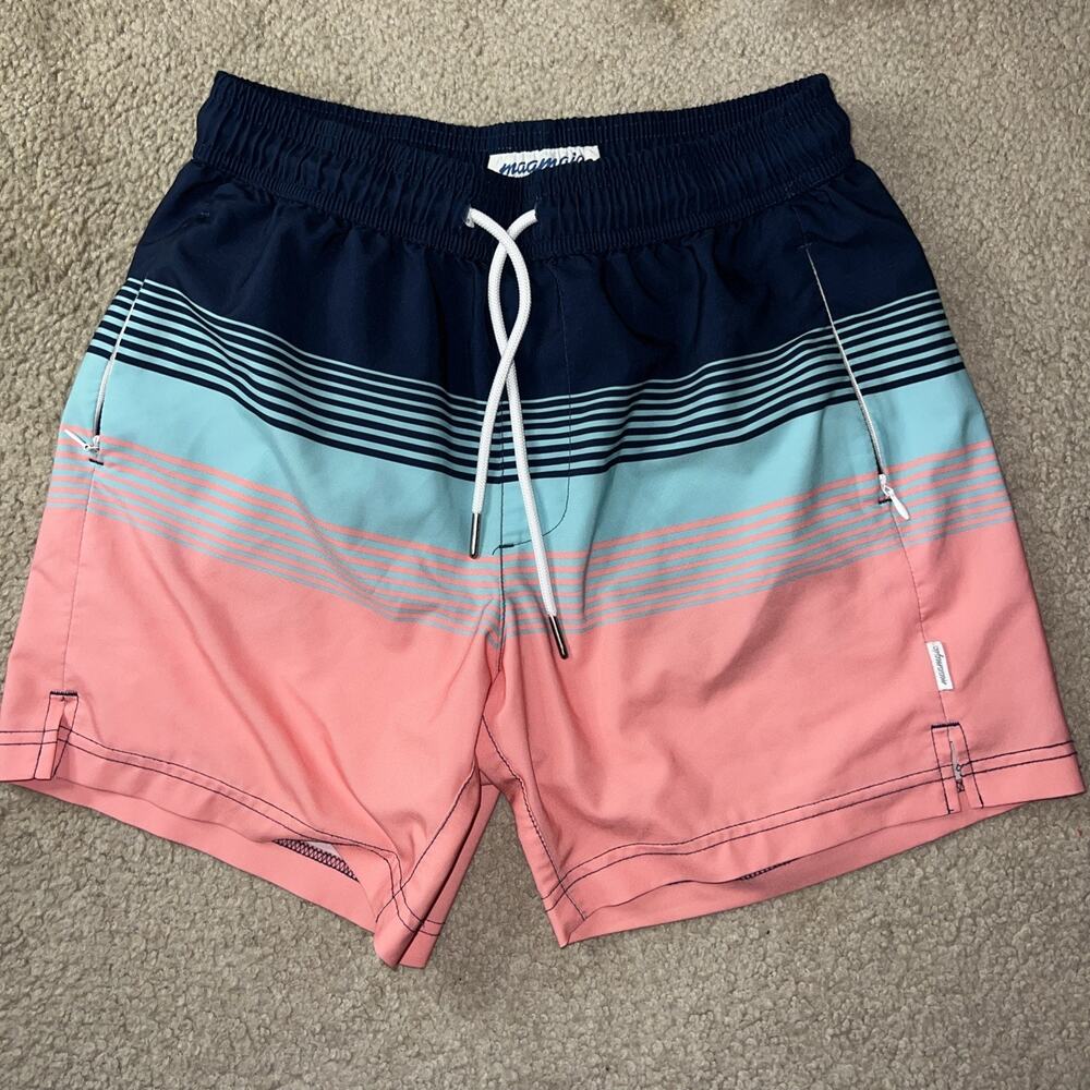 Maamgic Mens Swim Trunks Board Shorts Blue Nylon 5" Inch Shorts - Small